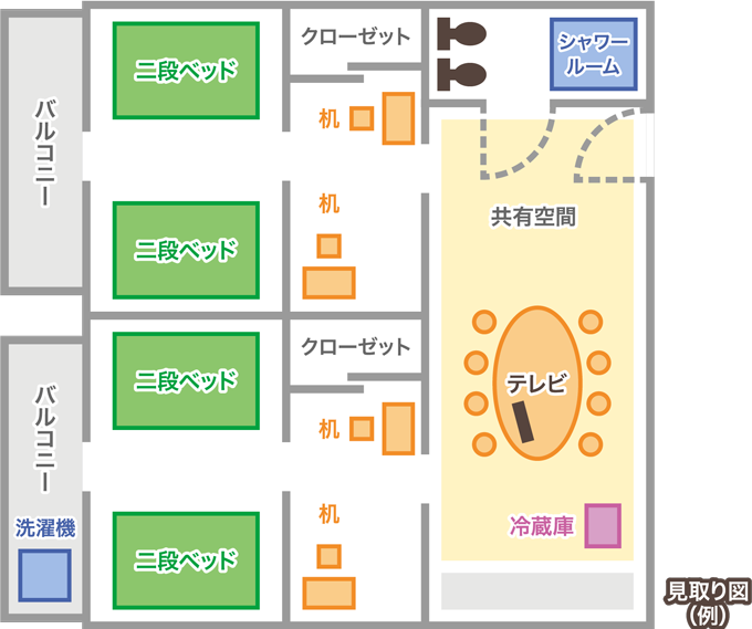 充実した室内設備8人部屋